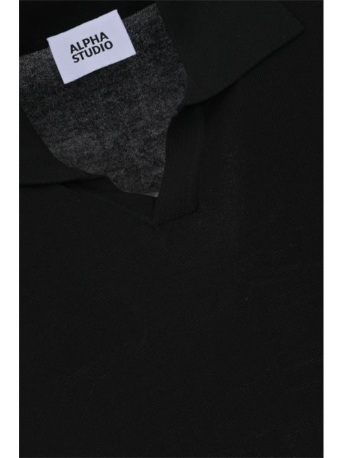 Polo in crepe di cotone Nero Alpha studio | AU-5041B1002